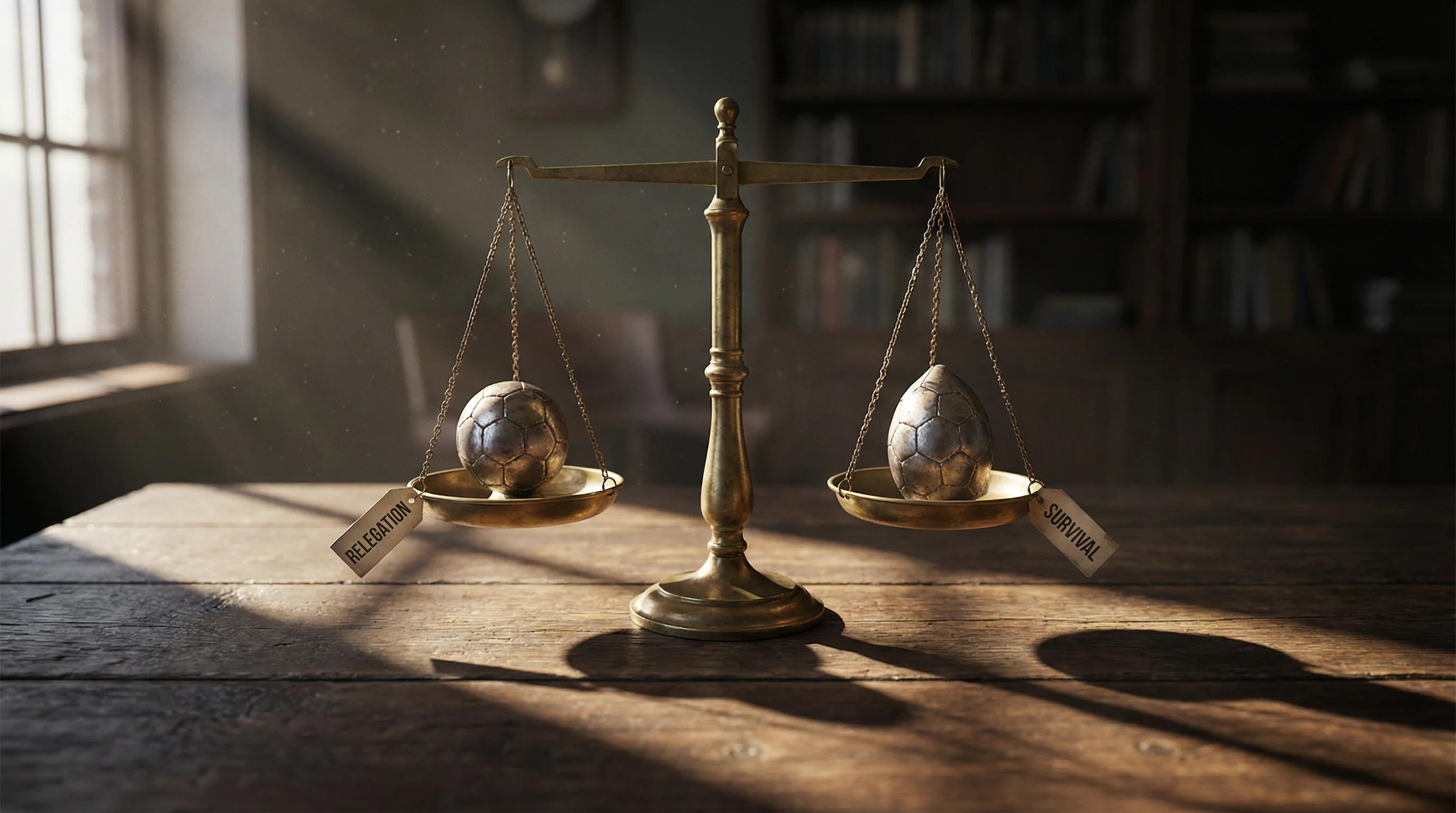 Waage mit zwei Seiten als Symbol für den Vergleich zwischen Abstiegswette und Klassenerhalt-Wette