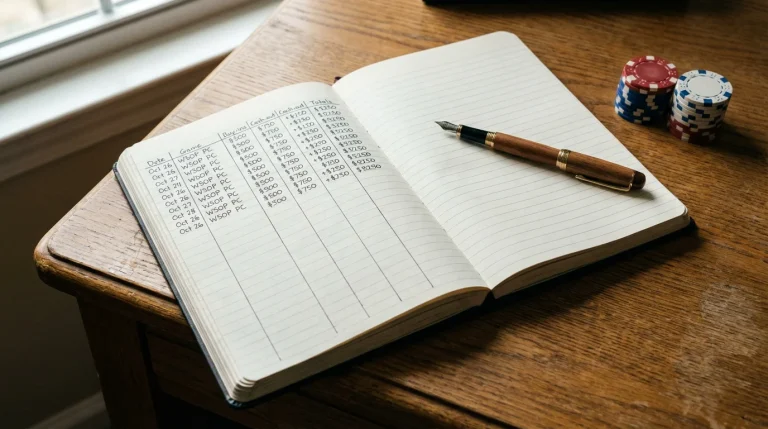 Geöffnetes Notizbuch mit Einsatzplanung und Stift als Symbol für Bankroll Management bei Sportwetten