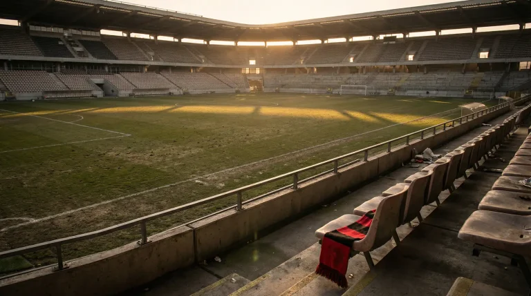 Leeres Fußballstadion der Bundesliga nach dem letzten Spieltag als Symbol für den Abstieg