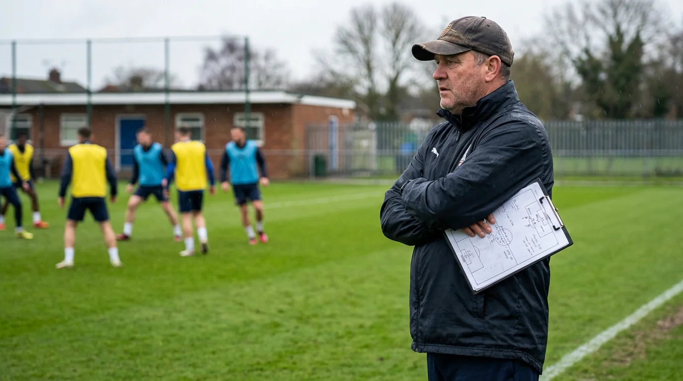 Bundesliga Abstiegskandidaten — Trainer und Spieler am Spielfeldrand bei der taktischen Besprechung
