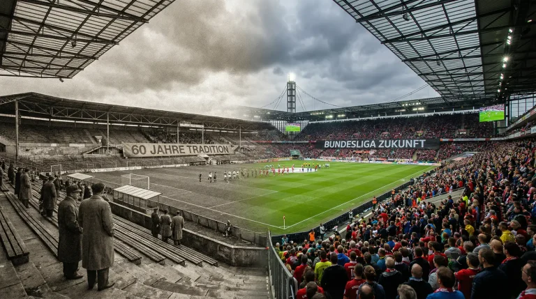 Historisches schwarz-weißes Fußballfoto eines Bundesliga-Spiels als Symbol für die Rekord-Absteiger seit 1963