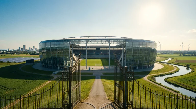Borussia-Park in Mönchengladbach bei Sonnenlicht als Symbol für die Fohlenelf
