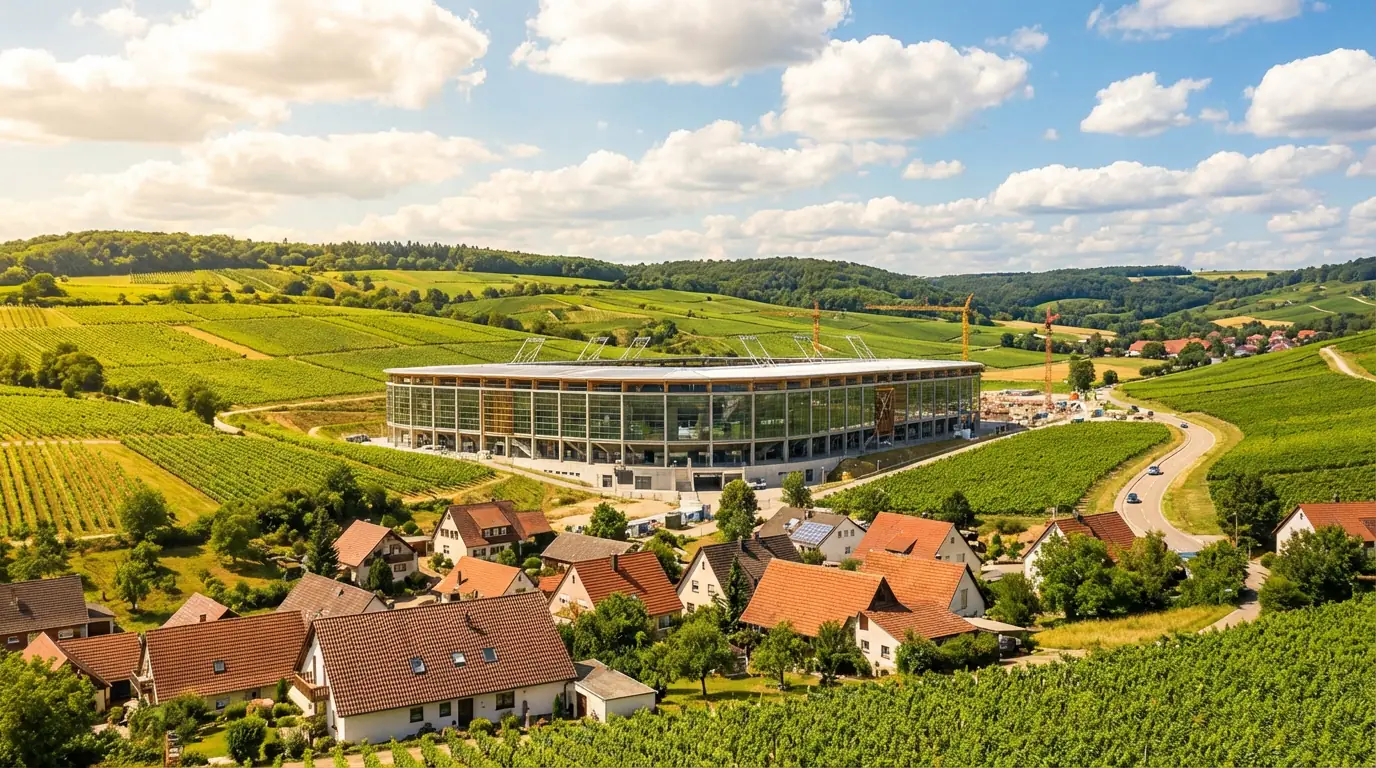 Modernes Fußballstadion im Kraichgau bei Sonnenlicht als Symbol für die TSG Hoffenheim