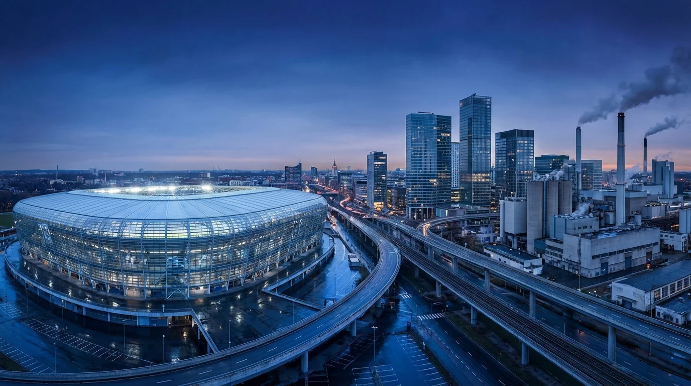 Volkswagen Arena in Wolfsburg bei Abendlicht als Symbol für den VfL Wolfsburg